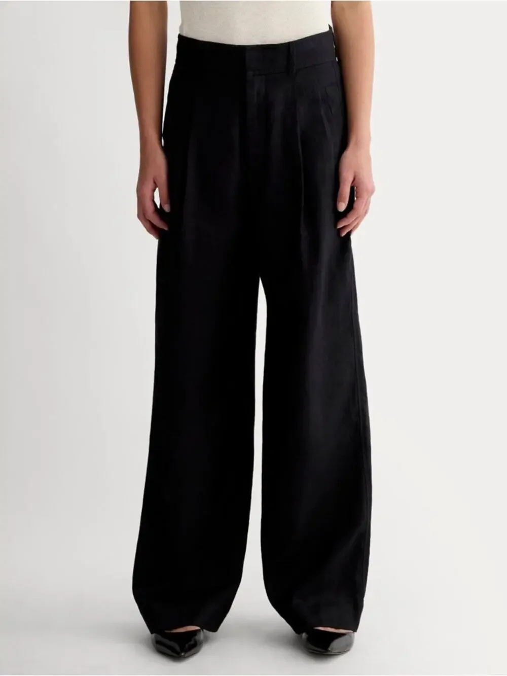 Everlane The Linen Way-High Drape Pant in black Size 0
